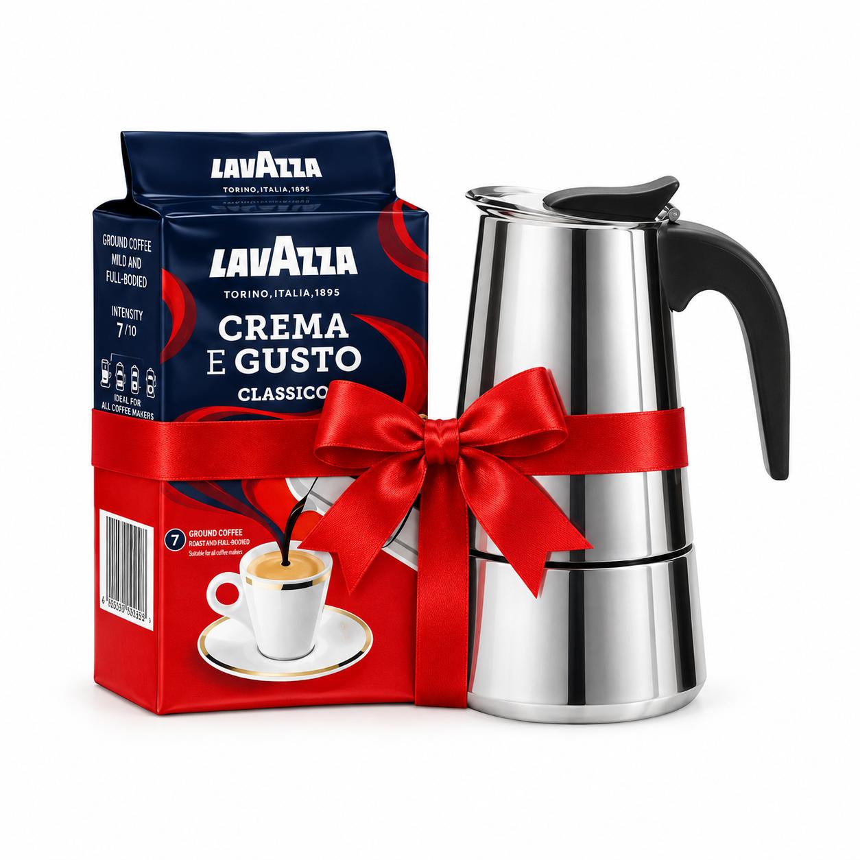 Lavazza Gusto color Moka 4 cup bund Lavazza Crema E Gusto Classico, Ground Coffee 250g + Moka Pot 4 Cup - Image 1