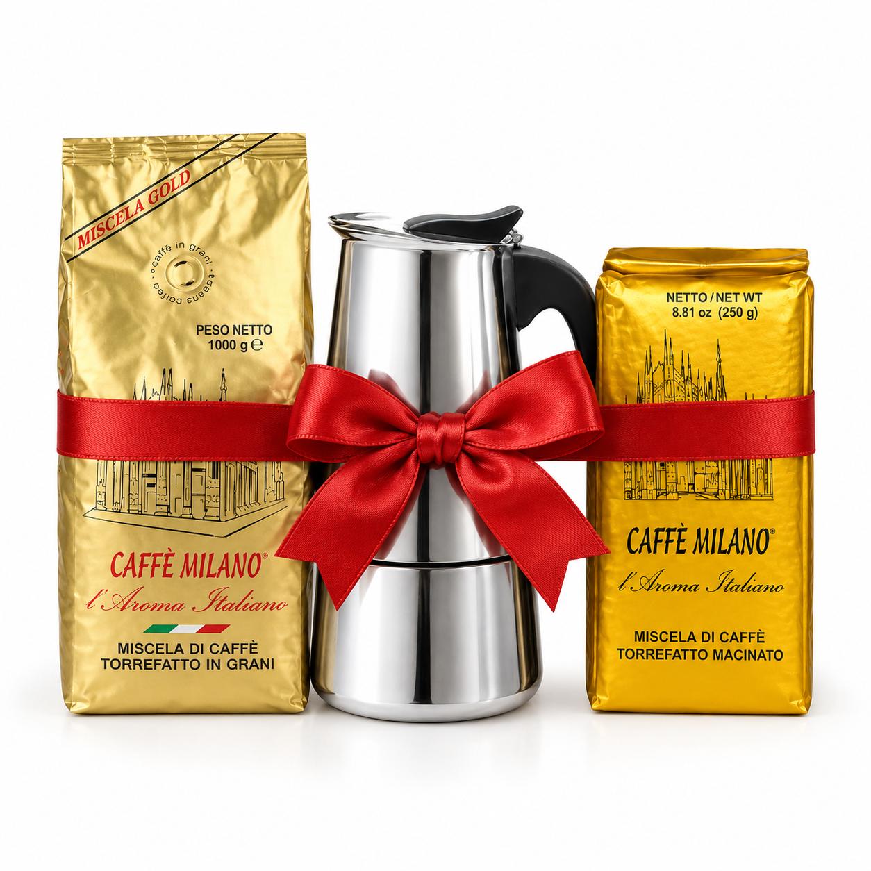 Milano golg Moka bundle Caffe Milano Miscela Gold Set + Moka Pot 4 Cup - Image 1